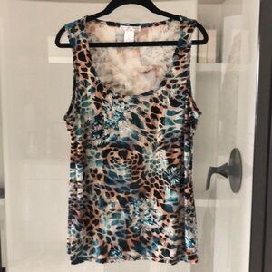 Alberto Makali Turquoise Brown burnout velvet animal print tank top L 90s leopar